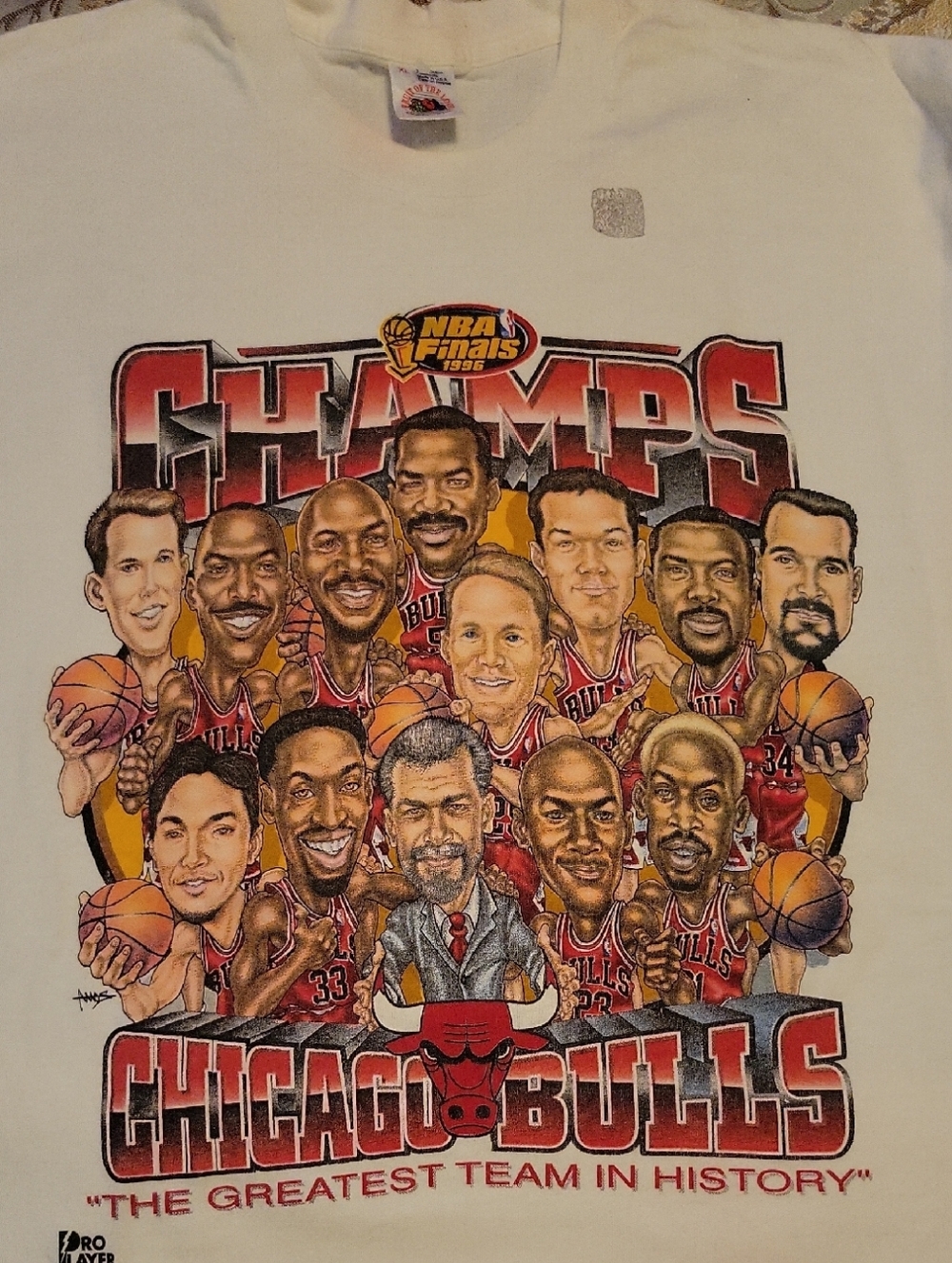 NEW Vintage Chicago Bulls NBA Finals Champs 1996 White Team Graphic T-Shirt